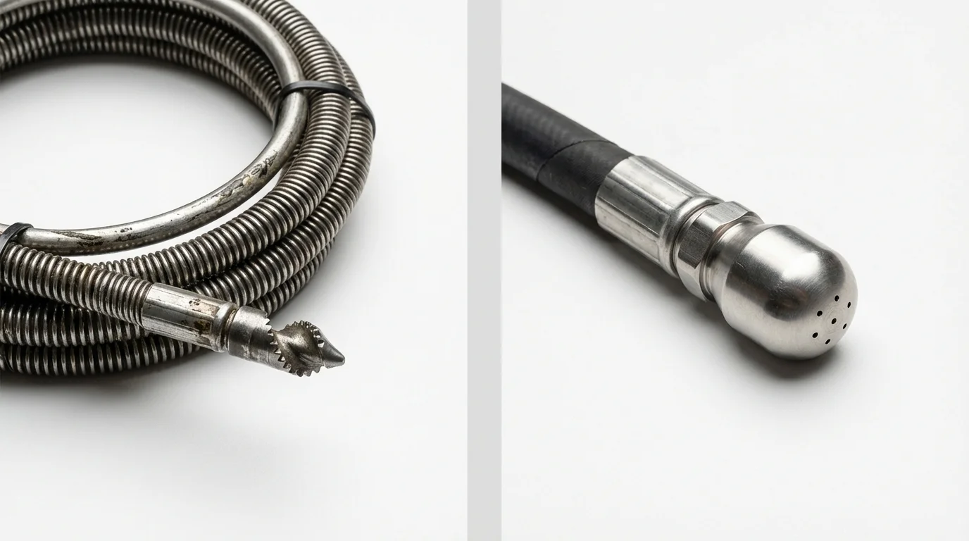 Drain snake cable and hydro jetting nozzle used for drain cleaning in Junction, TX