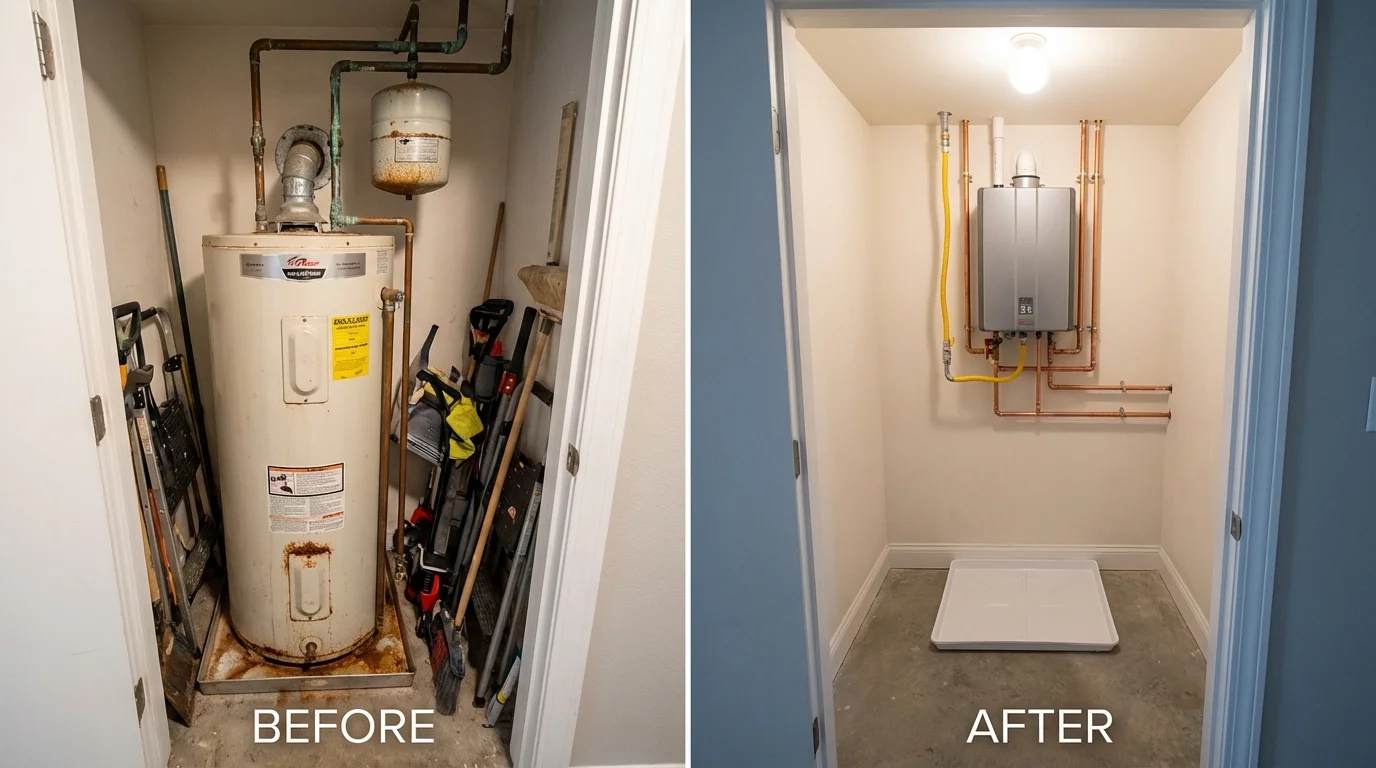 Tank water heater versus wall-mounted tankless unit comparison for Junction, TX homeowners