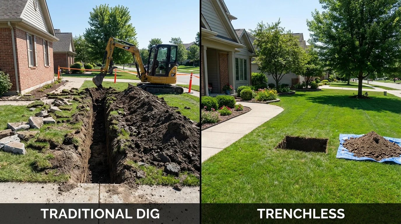 Trenchless sewer repair with minimal yard damage versus traditional excavation in Junction, TX